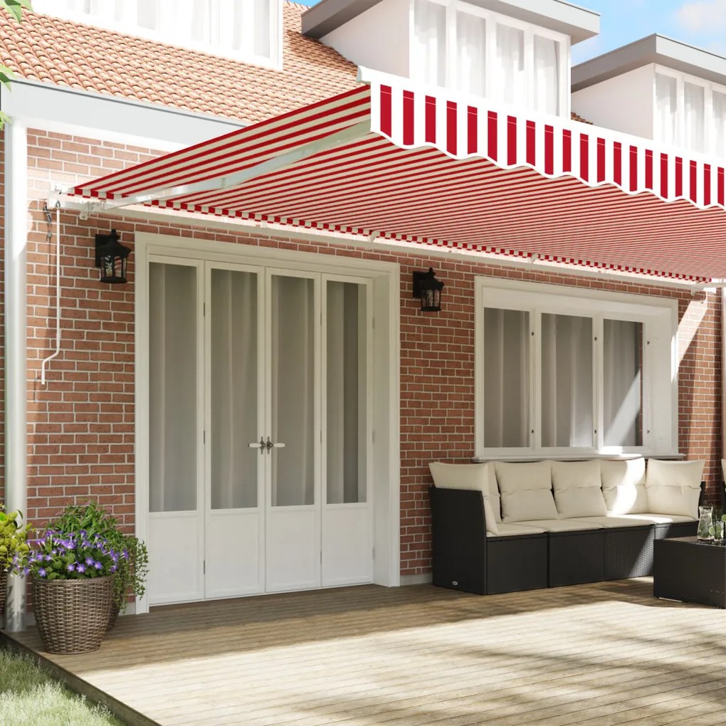 Automatikus behúzható napellenző piros és fehér csíkozás 600x300 cm