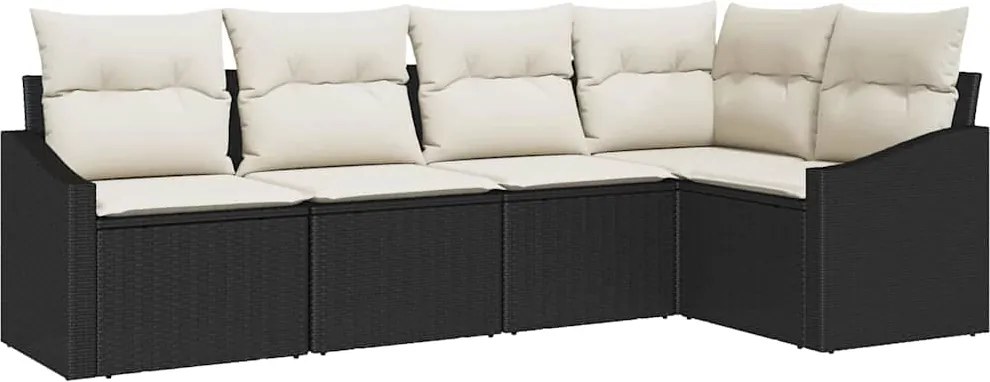 vidaXL Kerti Kanapé Szett párnával 5 pcs Fekete és Fehér polirattan