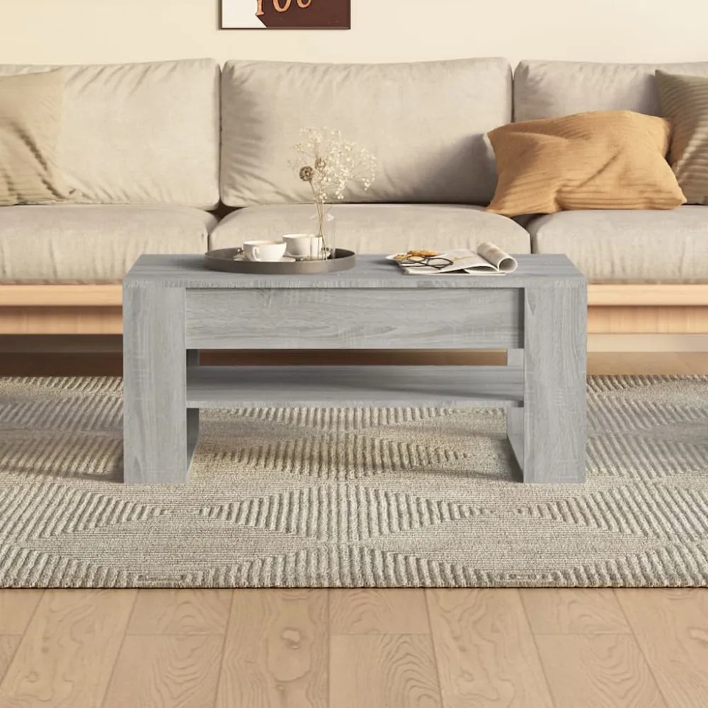 szürke sonoma színű szerelt fa dohányzóasztal 102 x 55 x 45 cm