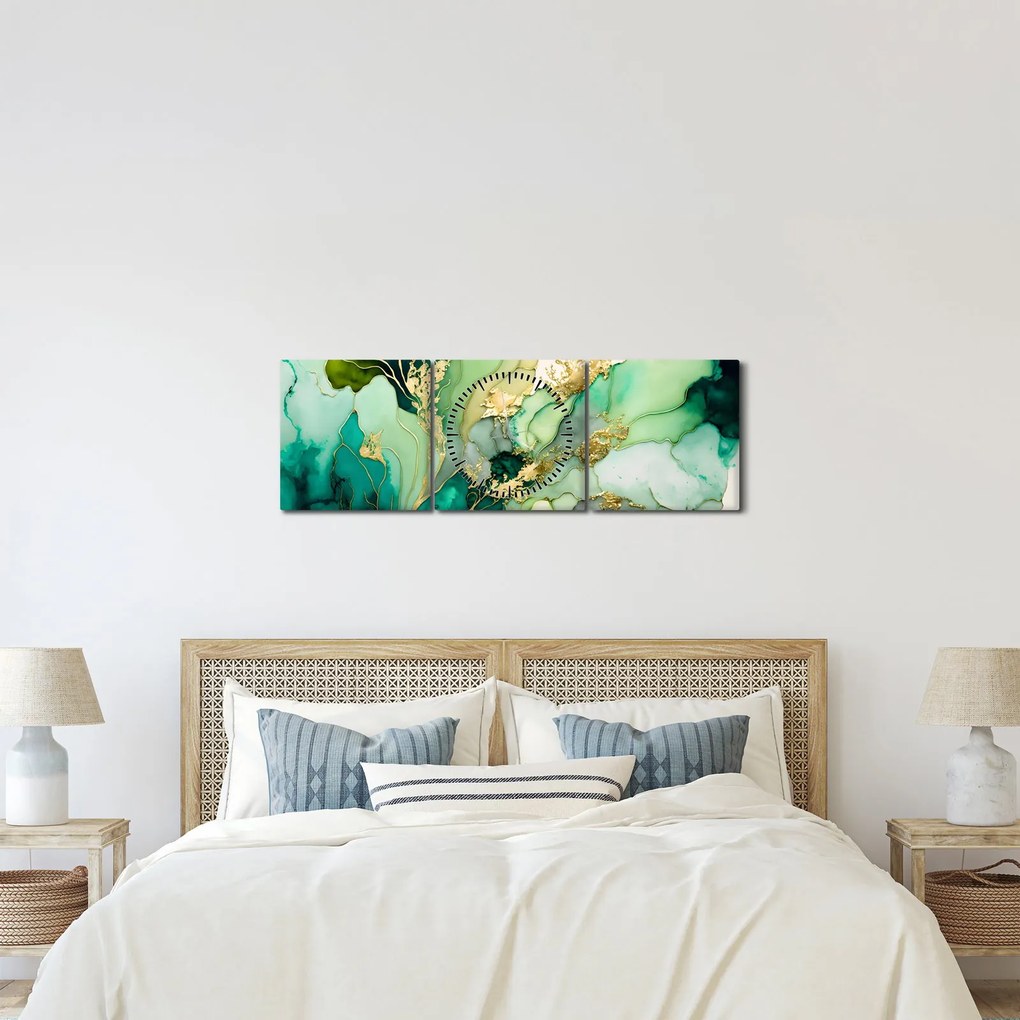 Kép - Zöld absztrakció (órával) (90x30 cm)