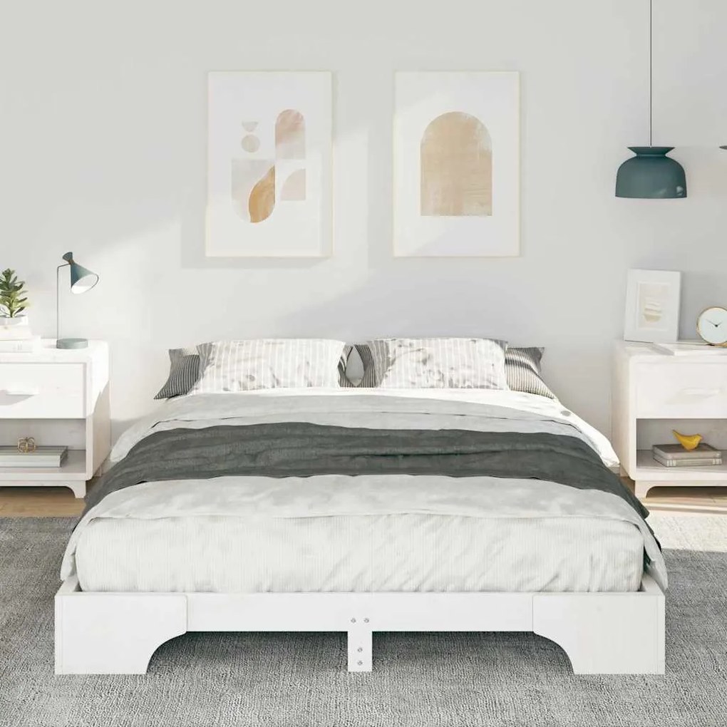 Földi ágykeret tárolóval Fehér 140 x 220 cm Tömör fenyőfa