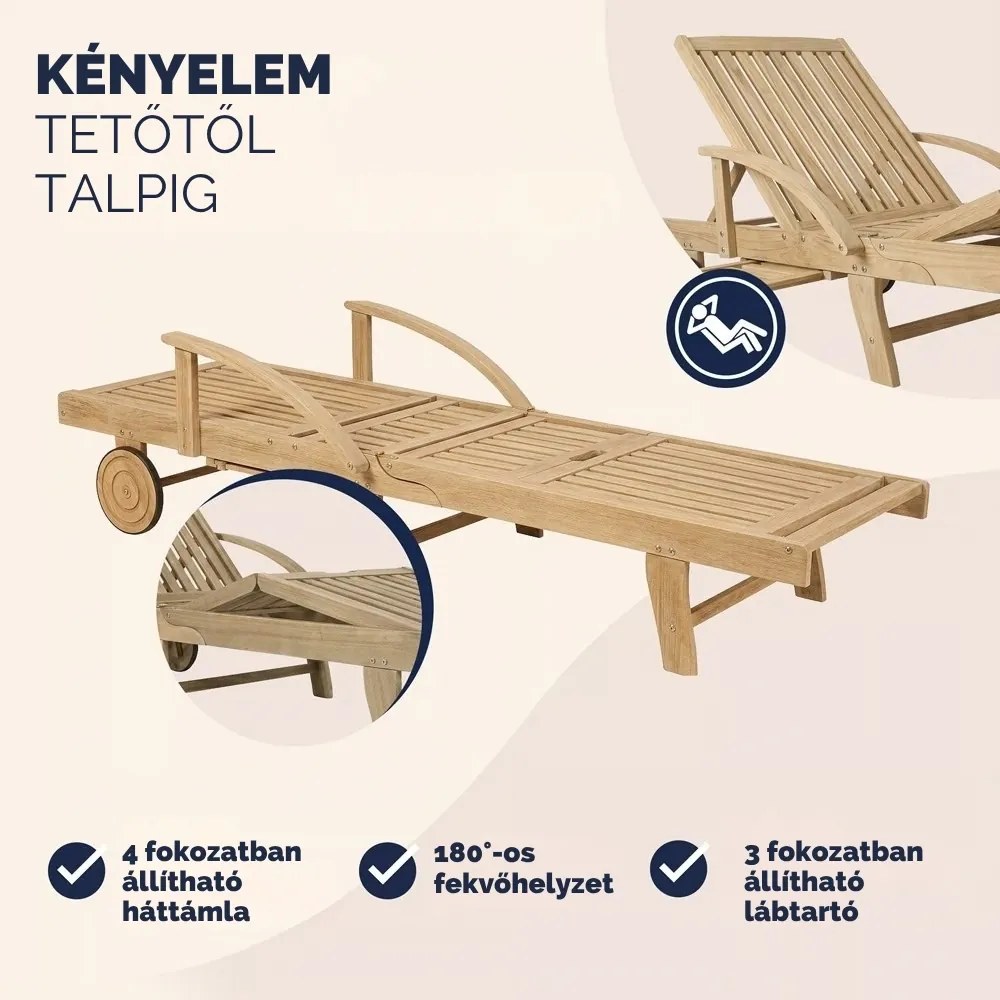 TAMI SUN kerti nyugágy, 195,5x69x85cm, teak hatás Casaria