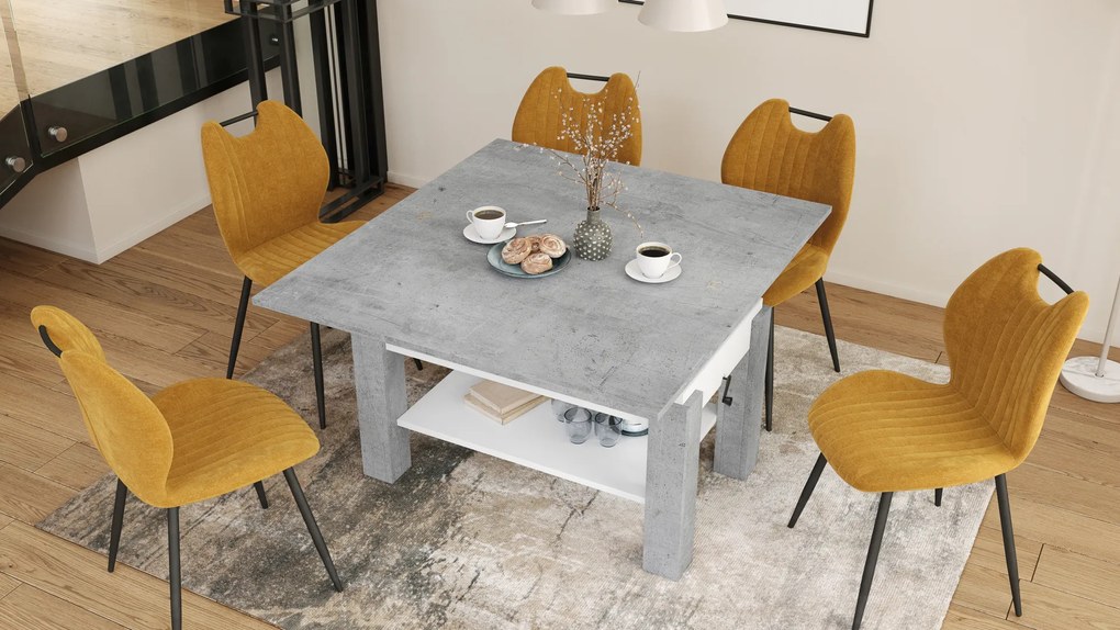 Mazzoni BRAWO Millenium Beton/Fehér - NYITHATÓ/MAGASÍTHATÓ DOHÁNYZÓASZTAL POLCCAL ÉTKEZŐASZTALKÉNT IS HASZNÁLHATÓ