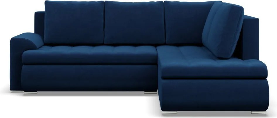 Tokio sarokkanapé, L alakú háttámlával, 2 ágyneműtartóval, bársony, jobboldali, kék