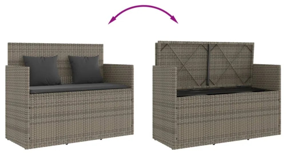 szürke polyrattan akácfa kerti pad párnával