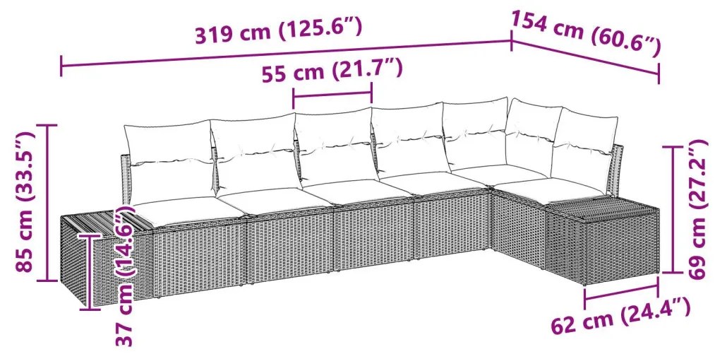 6 darabos kert kanapé szett párnákkal Szürke Poli rattan