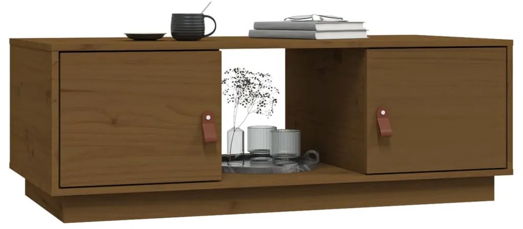 Mézbarna tömör fenyőfa dohányzóasztal 100 x 50 x 35 cm