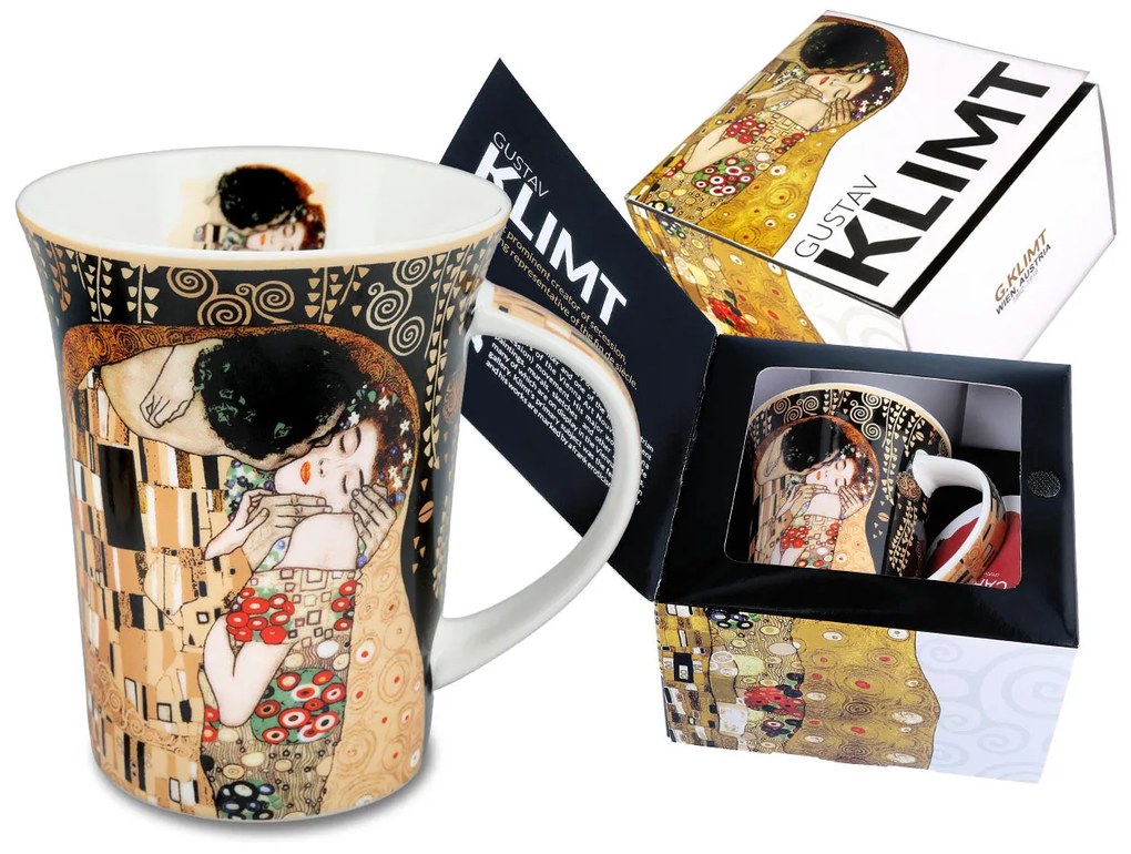 Klimt A Csók porcelán bögre díszdobozban 350 ml fekete