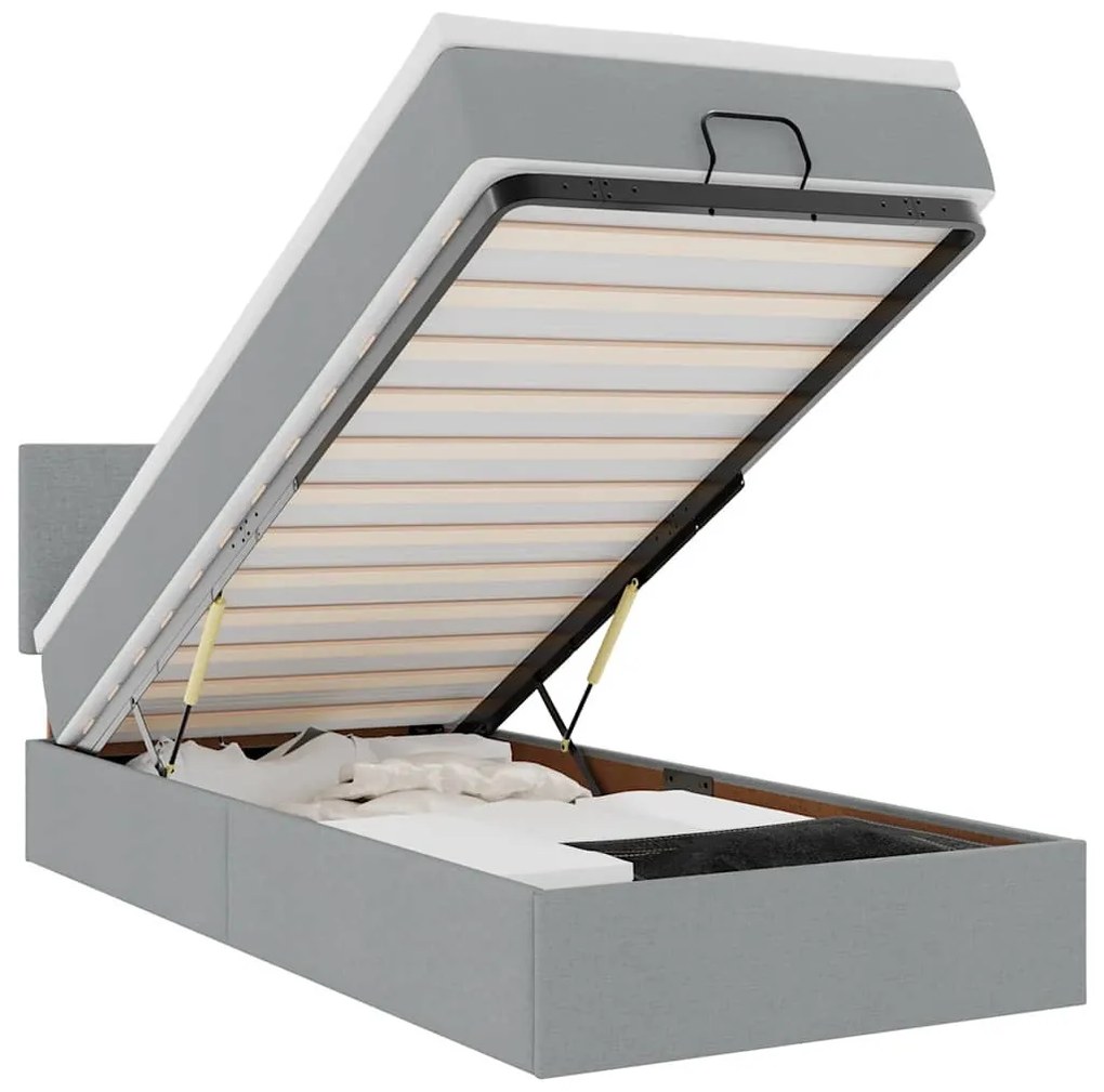 világosszürke szövet ottomán ágy matraccal & LED-ek 80x200cm