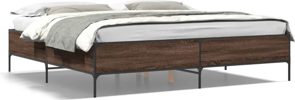 vidaXL barna tölgyszínű szerelt fa és fém ágykeret 200 x 200 cm