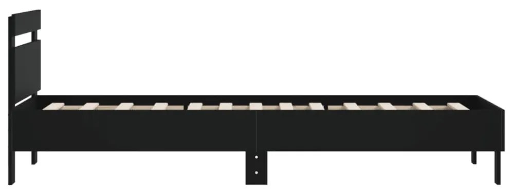 fekete szerelt fa ágykeret fejtámlával 100 x 200 cm