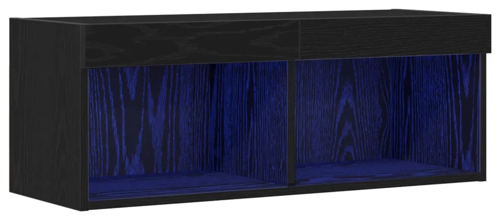 TV Fali Szekrény LED Világítással Fekete Totó 80x30x30 cm