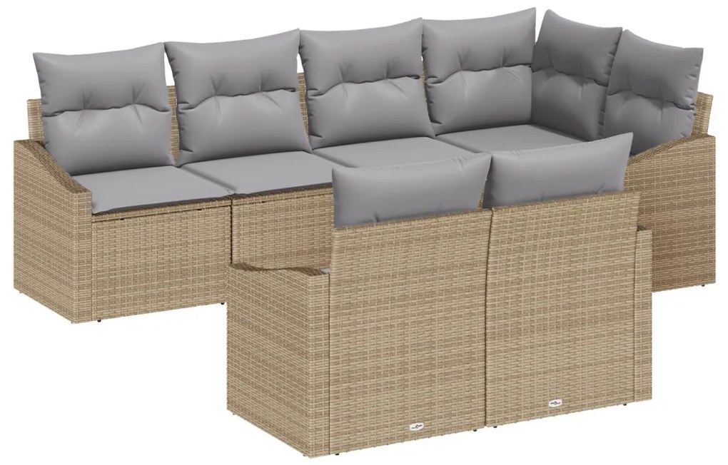 7 Darabos Kerti Étkező Szett Párnákkal Világosszürke Poli Rattan