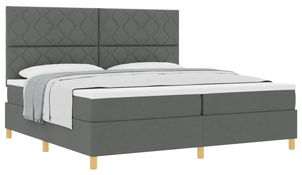 Box Spring Ágy Matrac Sötétszürke 200x200 cm Szövet