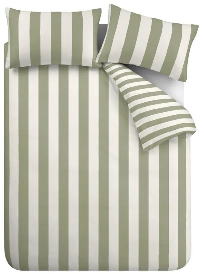 Zöld-krémszínű kétszemélyes hosszabbított ágyneműhuzat 230x220 cm Cove Stripe – Catherine Lansfield