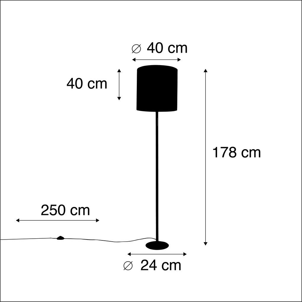 Fekete állólámpa piros bársony árnyékolóval és arany színnel, 40 cm - Simplo