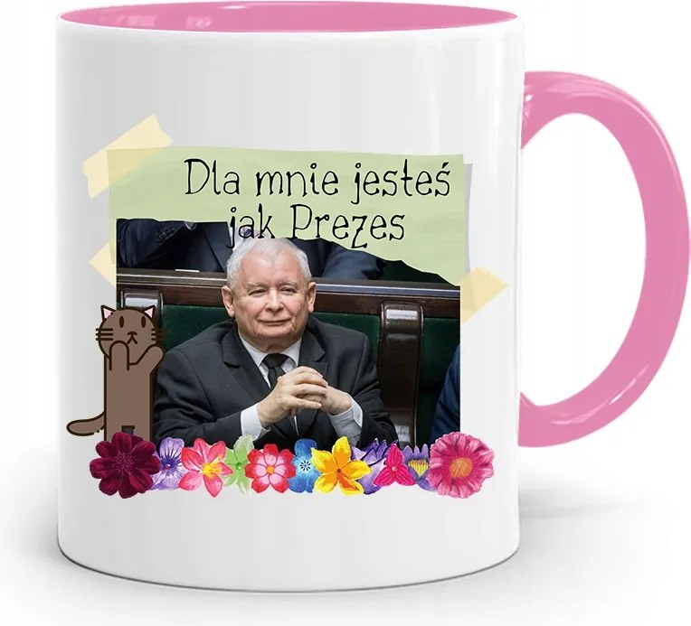 Rózsaszín Vicces Bögre Jaroslaw Kaczynski fényképes nyomattal