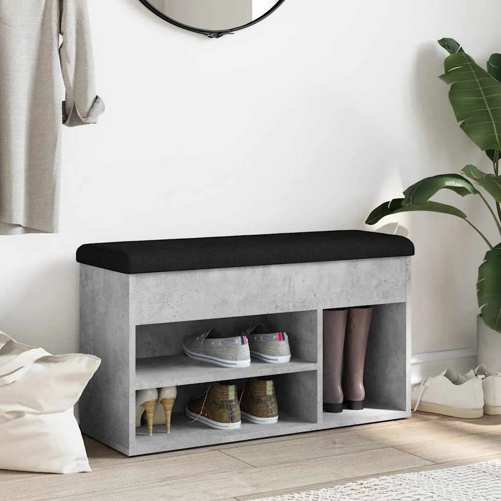 betonszürke szerelt fa cipőtároló pad 82 x 32 x 45,5 cm