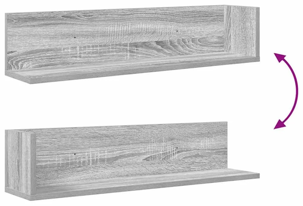 2 db szürke sonoma színű szerelt fa fali polc 75x16,5x16,5 cm