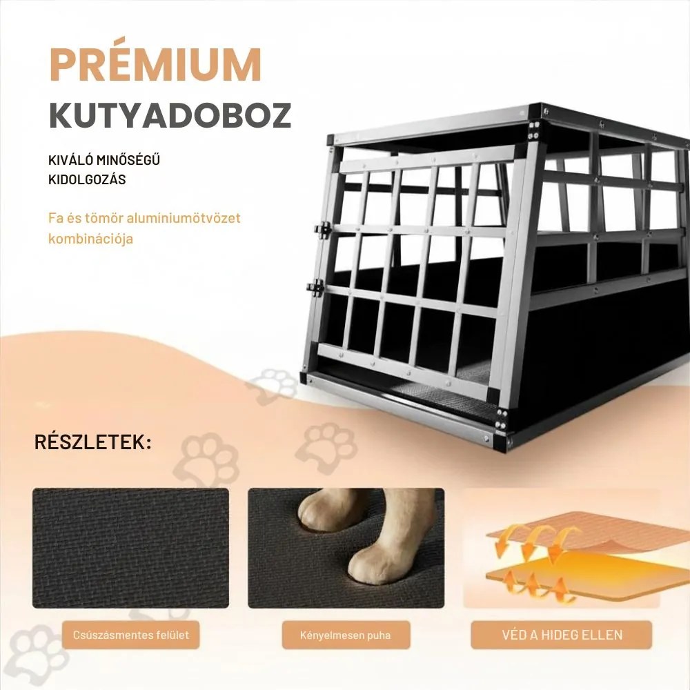 BRUNO kutyaszállító box, 66x90x72cm, ezüst/fekete Jurhan