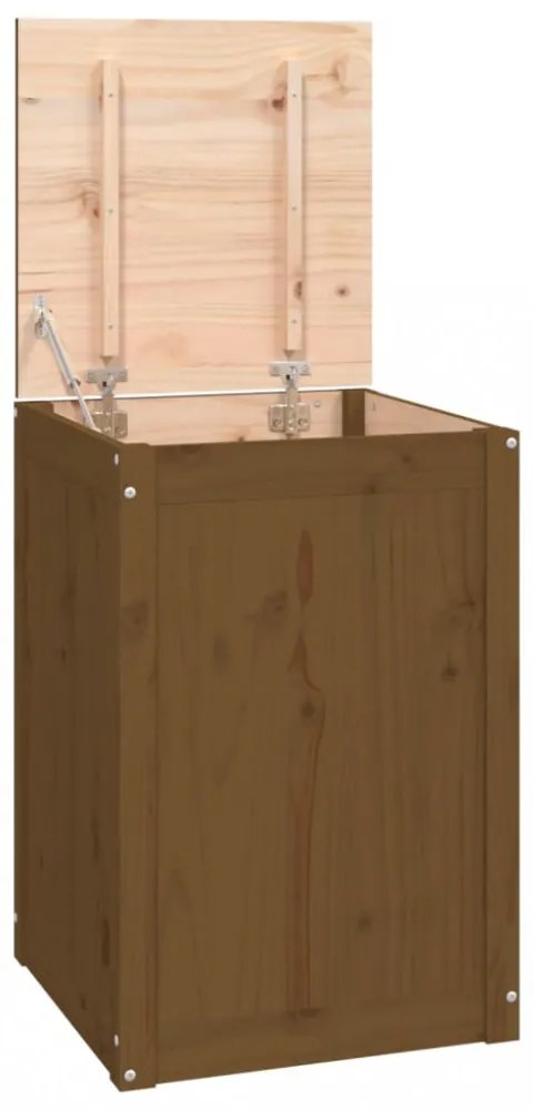 mézbarna tömör fenyőfa szennyestartó láda 44 x 44 x 66 cm