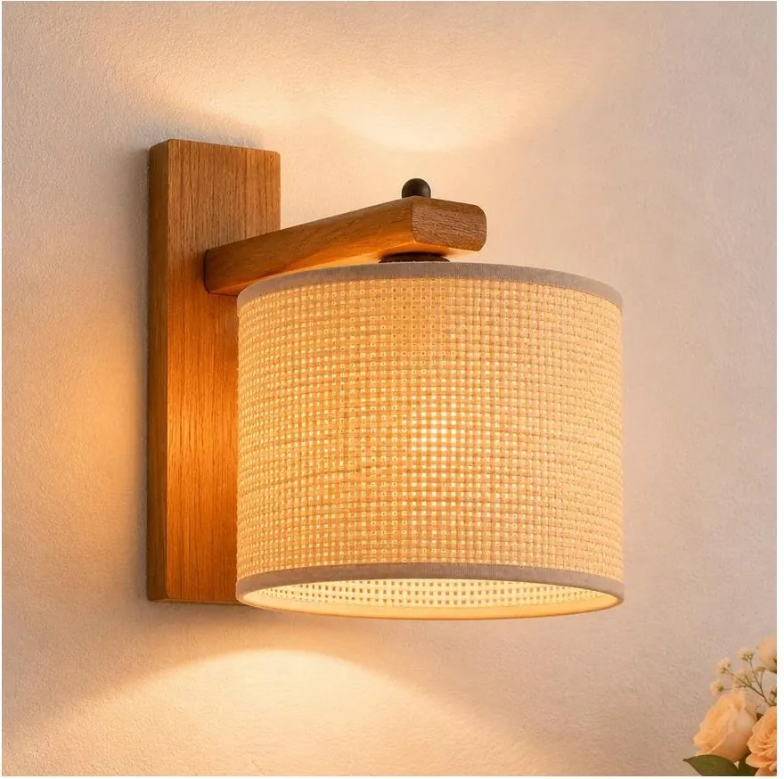 Fali lámpa AIDA 1xE27/15W/230V tölgy/raffia