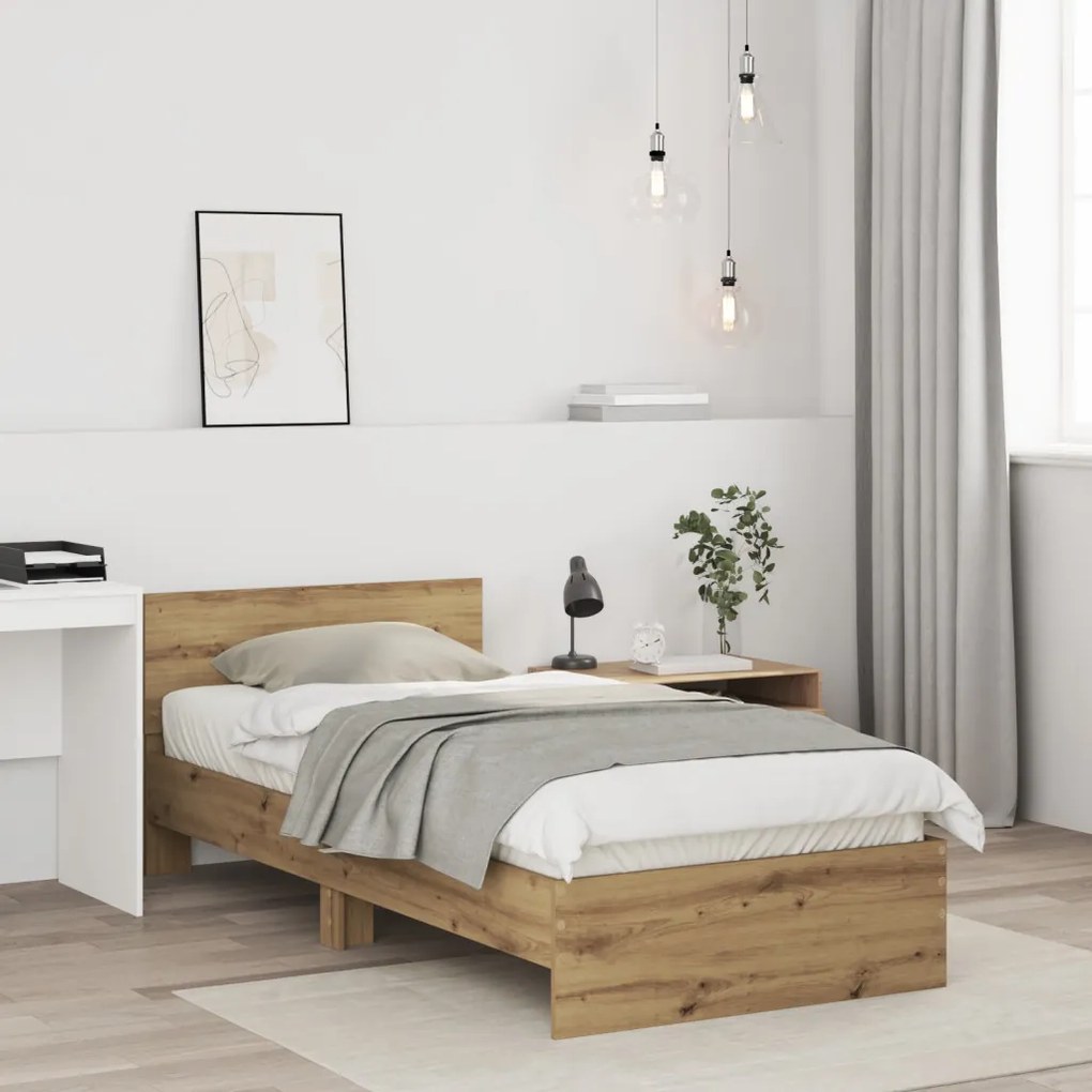 Ágykeret matrac és fejtámla nélkül, Kézműves tölgy 90x200 cm