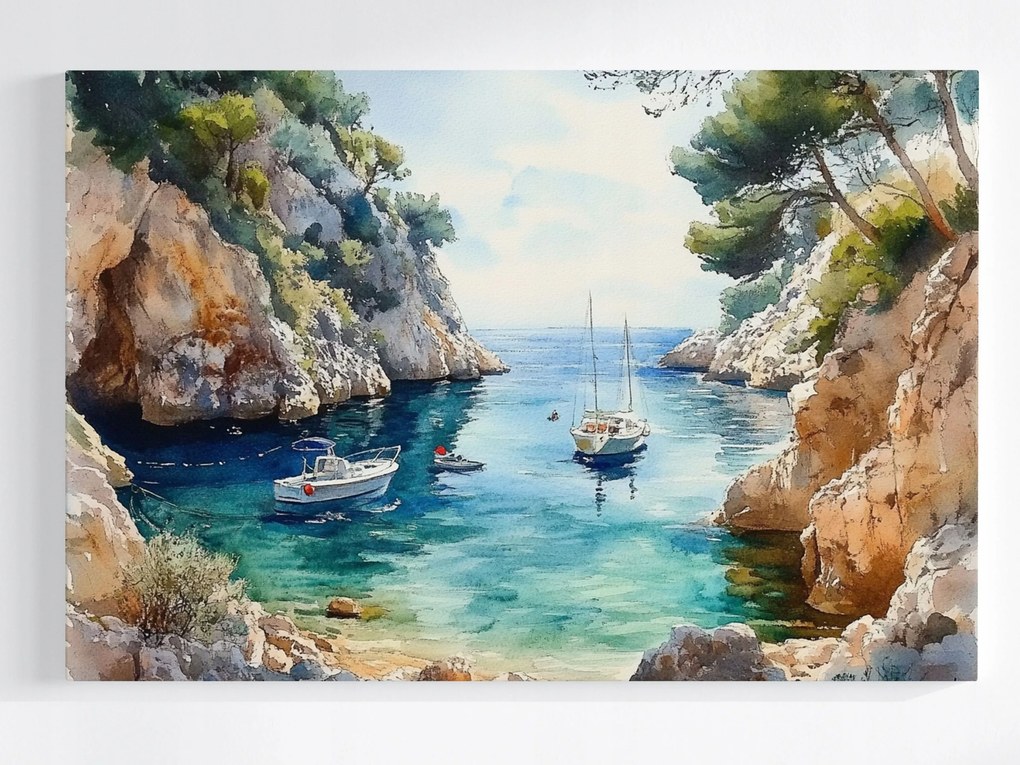 Vászonkép Canvas Tájkép Horvátország Tengerpart Öböl Tenger Jacht 120x80