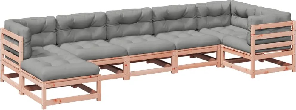 vidaXL 7 részes tömör duglászfenyő kerti társalgószett párnával