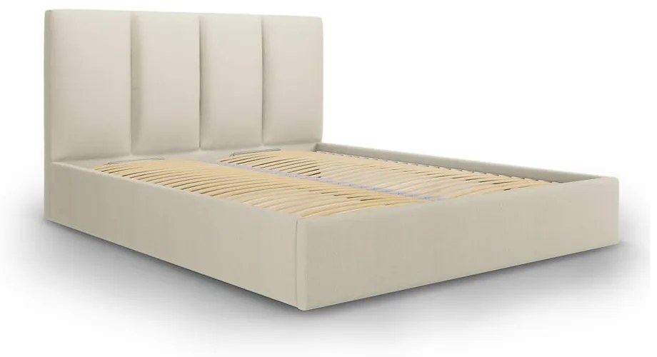 Bézs kárpitozott franciaágy tárolóhellyel ágyráccsal 180x200 cm Juniper – Mazzini Beds