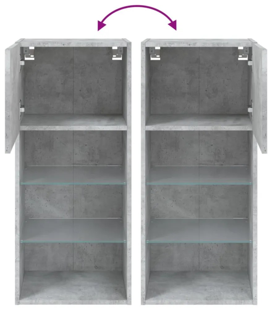 betonszürke TV-szekrény LED lámpákkal 40,5x30x90 cm