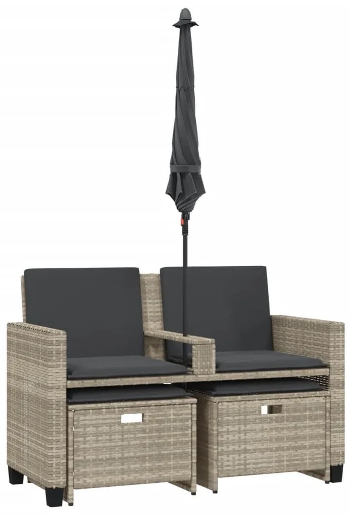2 személyes polyrattan kerti kanapé napernyővel/székkel
