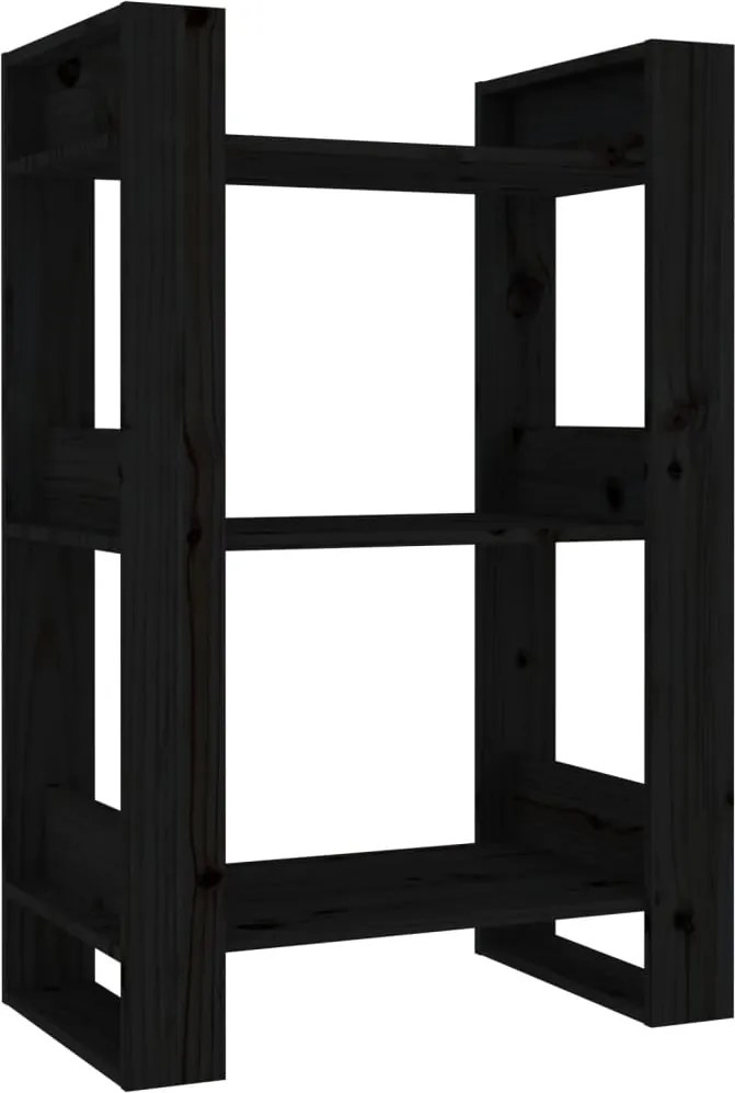 vidaXL fekete tömör fenyőfa könyvszekrény/térelválasztó 60x35x91 cm