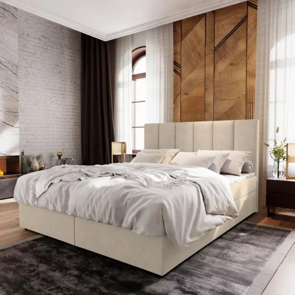 Kárpitozott ágy boxspring MERALIS 140x200 cm bézs Matrac: Matrace Bonell pružinová