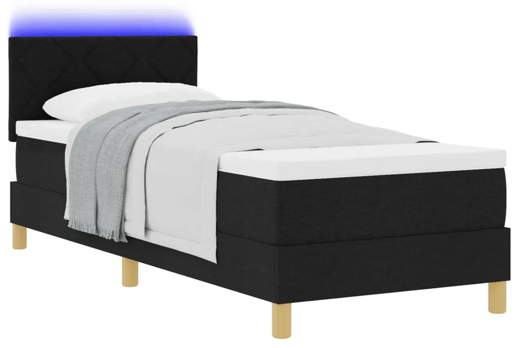 Boxspring ágy matraccal és LED-del - Fekete 80x200 cm Szövet