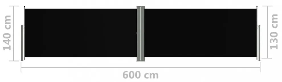 fekete behúzható oldalsó napellenző 140 x 600 cm