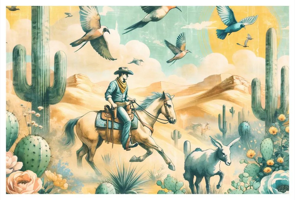 Kép cowboy a sivatagi tájban
