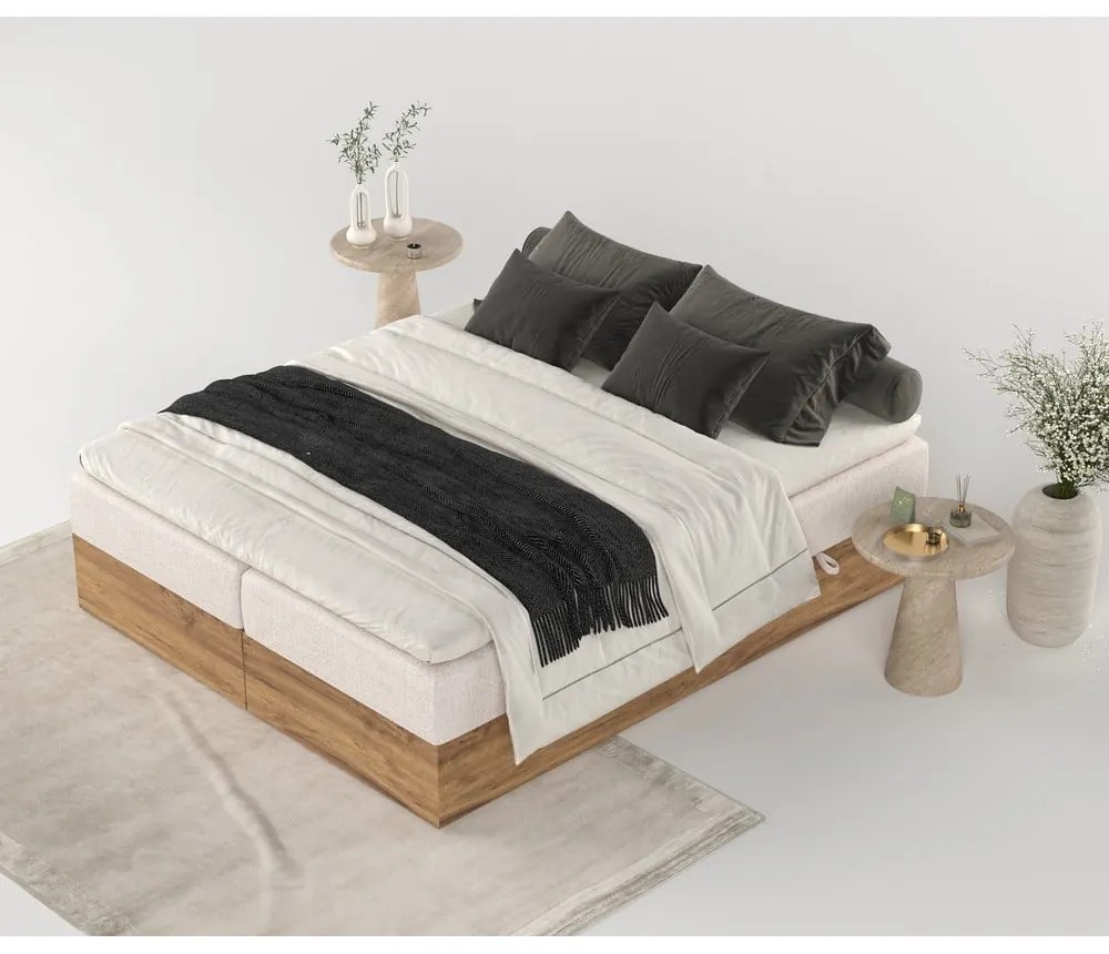 Natúr színű-világosbarna ágyneműtartós boxspring ágy 180x200 cm Faro – Maison de Rêve