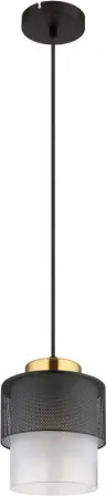 Globo 15709H Függeszték fém fekete matt, üveg átlátszó, fém sárgaréz színű, kábel textil fekete, magassága állítható, ø: 180mm, M: 1200mm, 1x E27 60W 230V izzó nélkül
