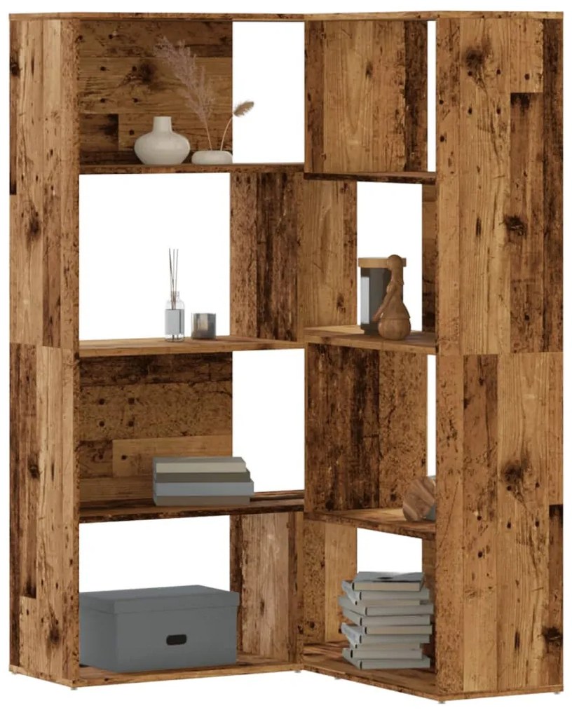 4 szintes antik fa szerelt fa sarokkönyvespolc 85 x 85 x 140 cm