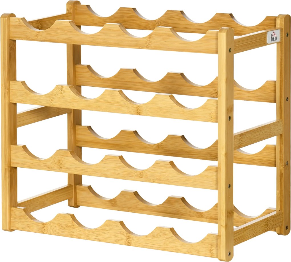 HOMCOM Boros polc 16 palack számára, rakásolható palacktartó bambuszból a pincébe, tárolóhelyiségbe, 43 x 23,5 x 38 cm term. fa | Aosom