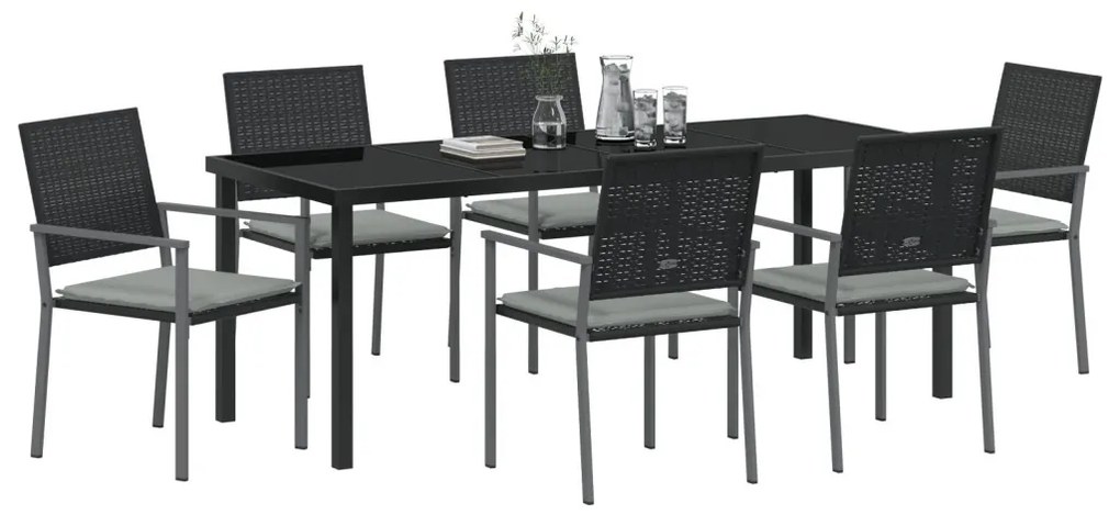 4-es szett Fekete PE rattan, porszórt acél 54x62.5x89 cm