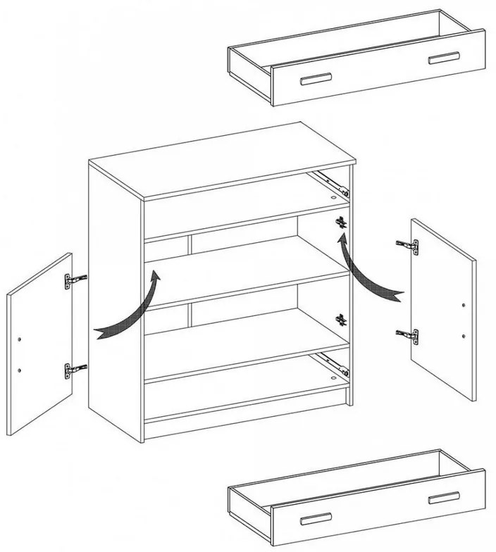Smyk 03 Ifjúsági 2 ajtós fiókos komód sonoma - fehér- Választható színes fogantyúval N - Csomagolássérült