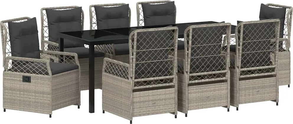 vidaXL Kert étkező szett 9 pcs Világosszürke polirattan