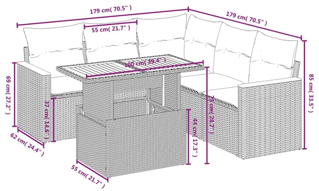 6 részes szürke polyrattan kerti ülőgarnitúra párnákkal