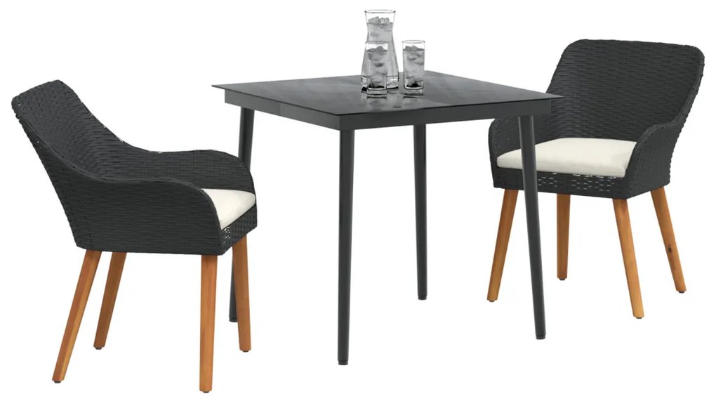 3 darabos kerti étkező szett fekete poly rattan