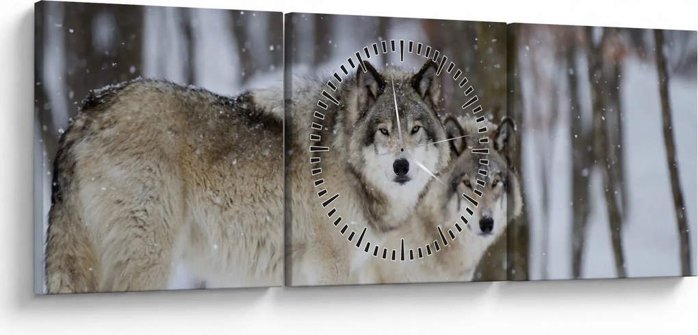 Kép - Farkasok télen (órával) (90x30 cm)