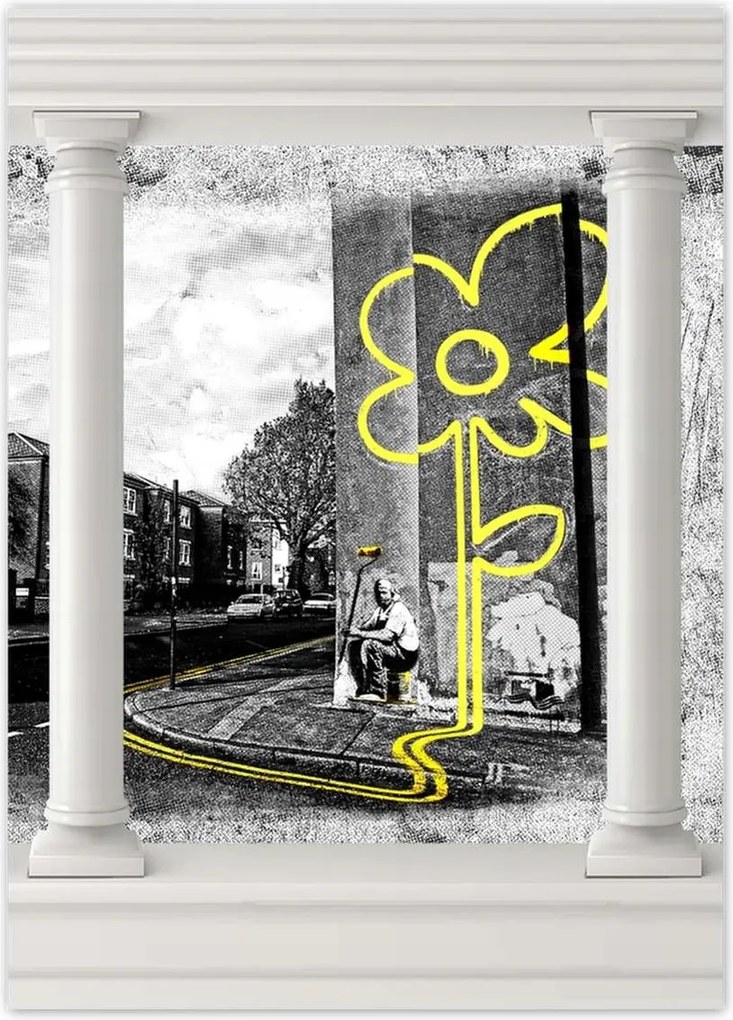 Poszter 50x70 Banksy sárga virág