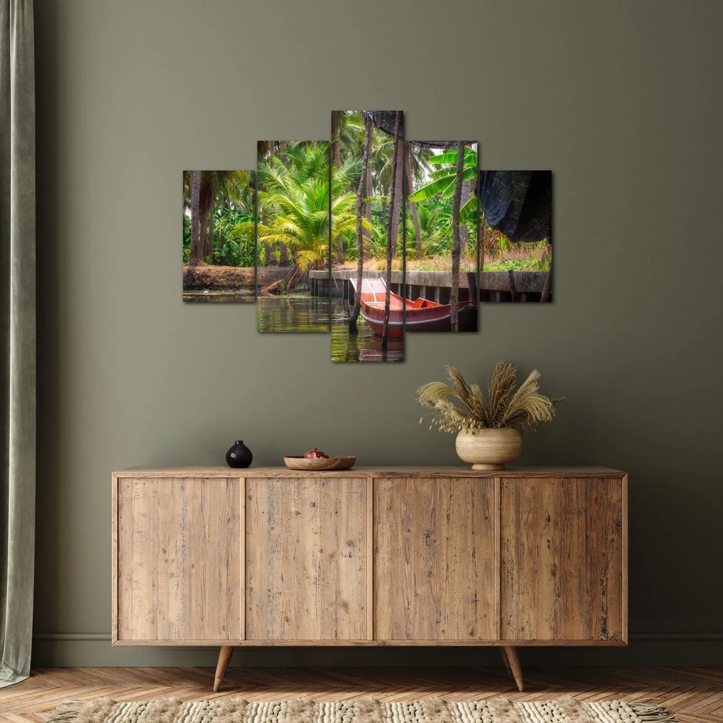 Kép - Fából készült hajó a csatornán, Thaiföld (150x105 cm)