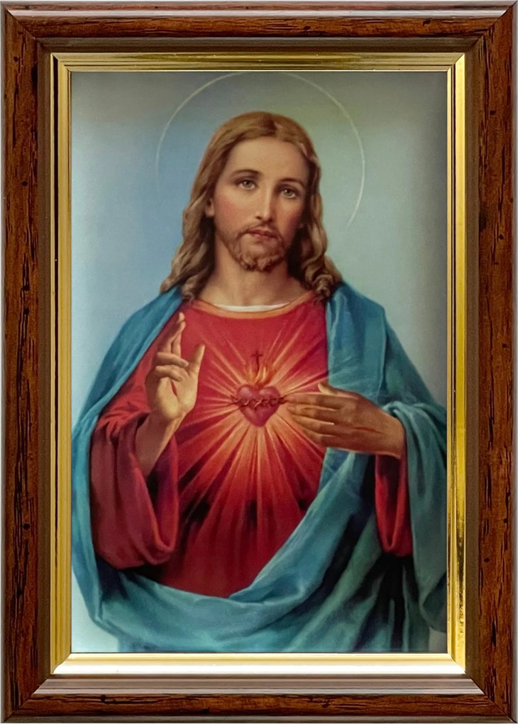 Vászonkép 18x13 Jézus Krisztus Jézus Szíve Barna Arany Fa Keret